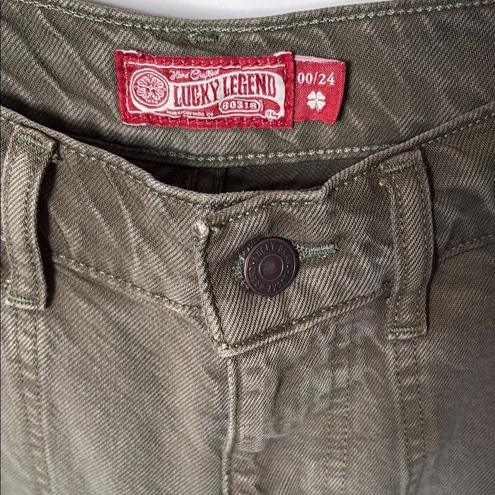Lucky Brand Wide Leg Liquid Denim Luxe Utility Pant. Olive. Size 00/24 - Picture 11 of 14